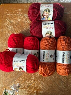 Bernat Softee Yarn Lot Chunky Yarn - Berry Red, Pumpkin, Wine